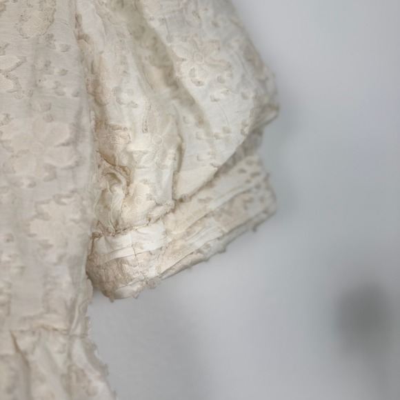 Zara‎ Floral Texture Peplum Top Womens Size S Puff Sleeve Blouse Cream - Picture 13 of 16